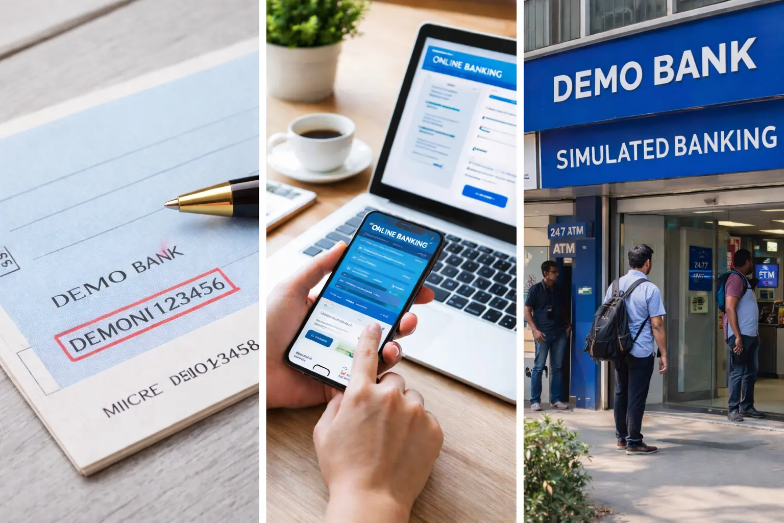 Demo IFSC code example, online banking and bank branch illustration
